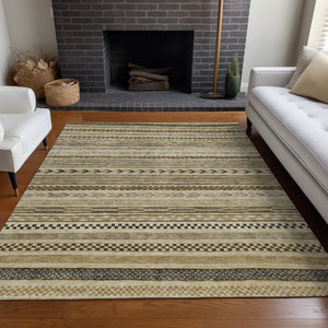 HomeRoots 5' Chocolate and Taupe Striped Washable Area Rug for Indoor and Outdoor Spaces, Durable & Stylish 8' X 10' 615335