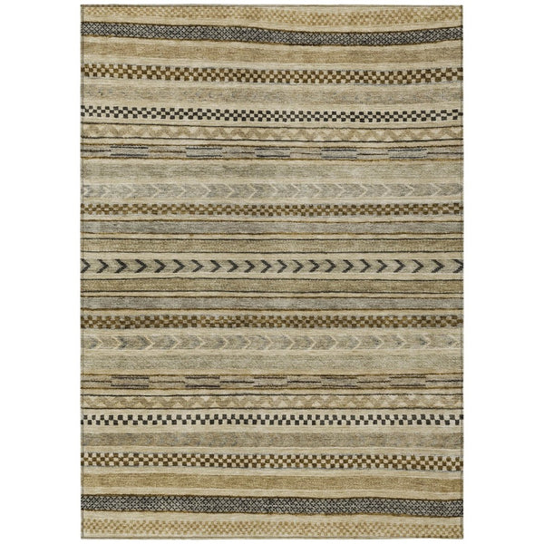 HomeRoots 5' Chocolate and Taupe Striped Washable Area Rug for Indoor and Outdoor Spaces, Durable & Stylish 9' X 12' 615336
