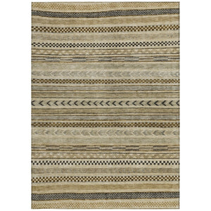 HomeRoots 5' Chocolate and Taupe Striped Washable Area Rug for Indoor and Outdoor Spaces, Durable & Stylish 9' X 12' 615336