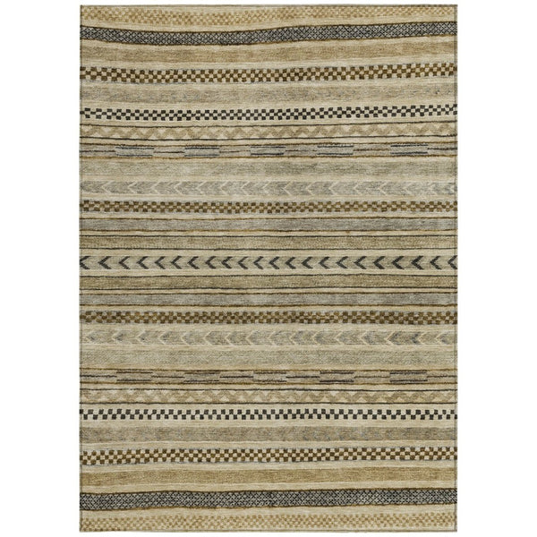 HomeRoots 5' Chocolate and Taupe Striped Washable Area Rug for Indoor and Outdoor Spaces, Durable & Stylish 9' X 12' 615336