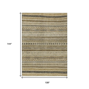 HomeRoots 5' Chocolate and Taupe Striped Washable Area Rug for Indoor and Outdoor Spaces, Durable & Stylish 9' X 12' 615336
