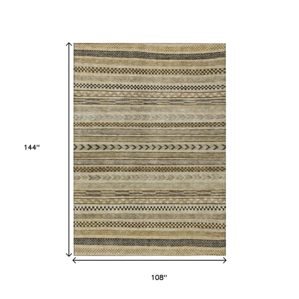 HomeRoots 5' Chocolate and Taupe Striped Washable Area Rug for Indoor and Outdoor Spaces, Durable & Stylish 9' X 12' 615336