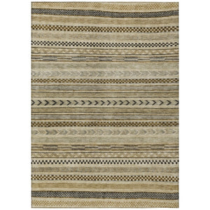 HomeRoots 5' Chocolate and Taupe Striped Washable Area Rug for Indoor and Outdoor Spaces, Durable & Stylish 10' X 14' 615337