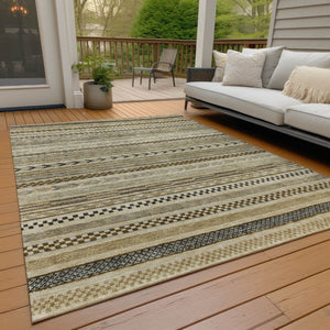 HomeRoots 5' Chocolate and Taupe Striped Washable Area Rug for Indoor and Outdoor Spaces, Durable & Stylish 10' X 14' 615337