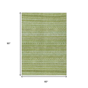 HomeRoots 5' Stylish Fern Green and Sage Striped Washable Rug for Indoor and Outdoor Spaces – Easy Care! 5' X 8' 615339