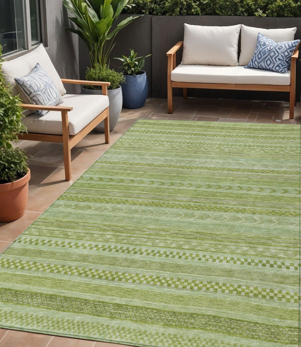 HomeRoots 5' Stylish Fern Green and Sage Striped Washable Rug for Indoor and Outdoor Spaces – Easy Care! 5' X 8' 615339