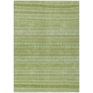 HomeRoots 5' Stylish Fern Green and Sage Striped Washable Rug for Indoor and Outdoor Spaces – Easy Care! 5' X 8' 615339