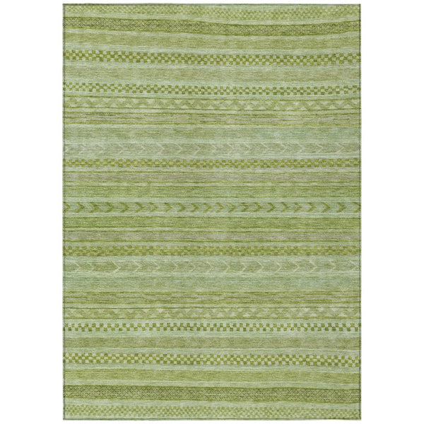 HomeRoots 5' Stylish Fern Green and Sage Striped Washable Rug for Indoor and Outdoor Spaces – Easy Care! 5' X 8' 615339