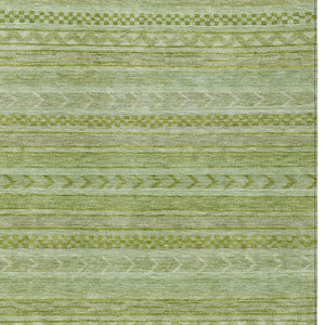 HomeRoots 5' Stylish Fern Green and Sage Striped Washable Rug for Indoor and Outdoor Spaces – Easy Care! 5' X 8' 615339