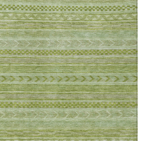 HomeRoots 5' Stylish Fern Green and Sage Striped Washable Rug for Indoor and Outdoor Spaces – Easy Care! 5' X 8' 615339
