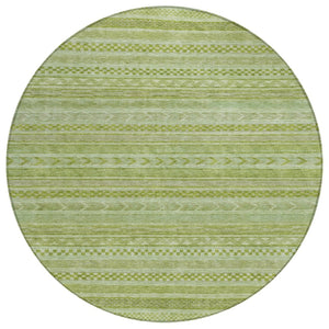 HomeRoots 5' Stylish Fern Green and Sage Striped Washable Rug for Indoor and Outdoor Spaces – Easy Care! 8' Round 615340