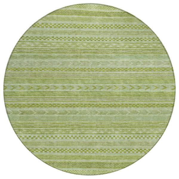 HomeRoots 5' Stylish Fern Green and Sage Striped Washable Rug for Indoor and Outdoor Spaces – Easy Care! 8' Round 615340