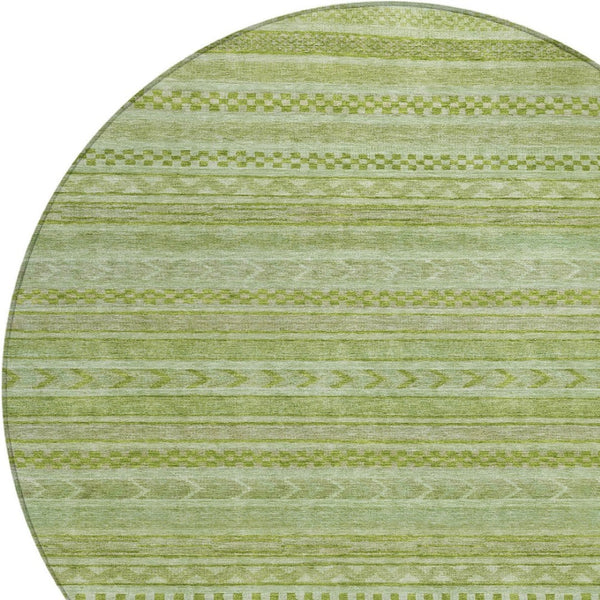 HomeRoots 5' Stylish Fern Green and Sage Striped Washable Rug for Indoor and Outdoor Spaces – Easy Care! 8' Round 615340