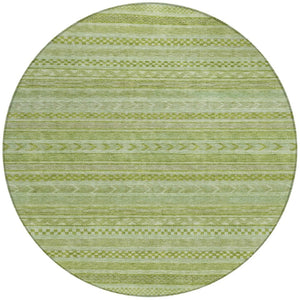 HomeRoots 5' Stylish Fern Green and Sage Striped Washable Rug for Indoor and Outdoor Spaces – Easy Care! 8' Round 615340