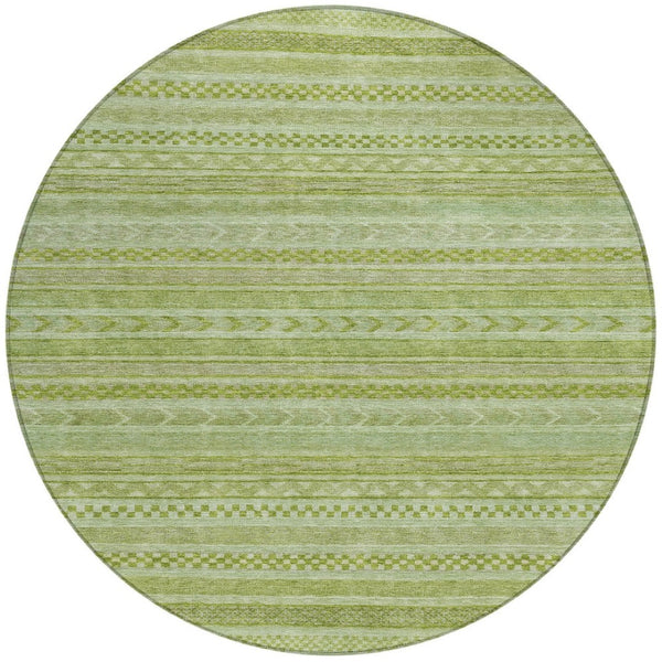 HomeRoots 5' Stylish Fern Green and Sage Striped Washable Rug for Indoor and Outdoor Spaces – Easy Care! 8' Round 615340