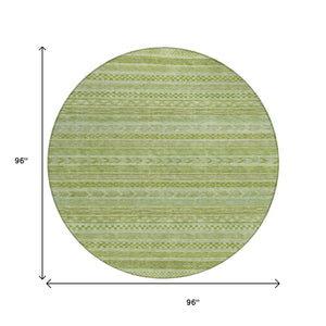 HomeRoots 5' Stylish Fern Green and Sage Striped Washable Rug for Indoor and Outdoor Spaces – Easy Care! 8' Round 615340