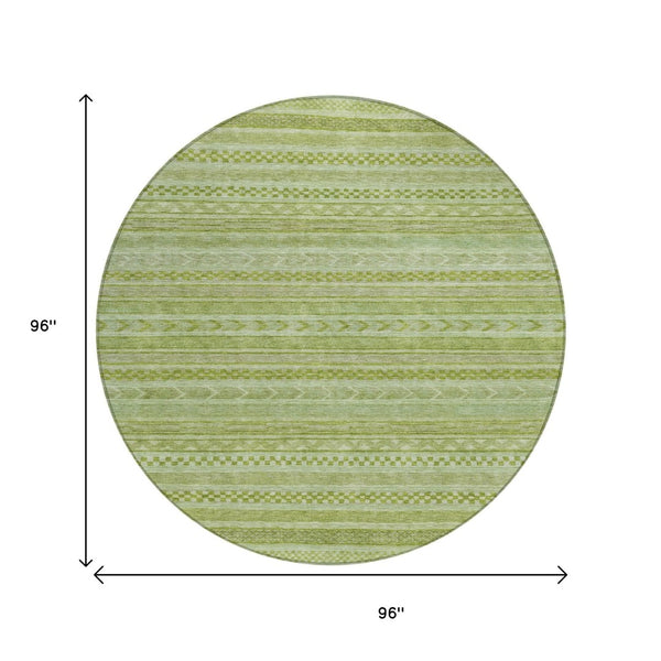 HomeRoots 5' Stylish Fern Green and Sage Striped Washable Rug for Indoor and Outdoor Spaces – Easy Care! 8' Round 615340