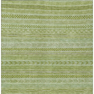 HomeRoots 5' Stylish Fern Green and Sage Striped Washable Rug for Indoor and Outdoor Spaces – Easy Care! 8' X 10' 615341