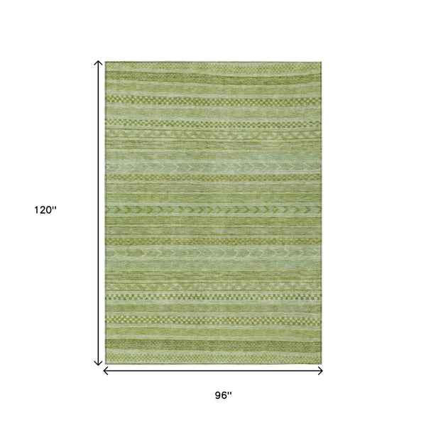 HomeRoots 5' Stylish Fern Green and Sage Striped Washable Rug for Indoor and Outdoor Spaces – Easy Care! 8' X 10' 615341
