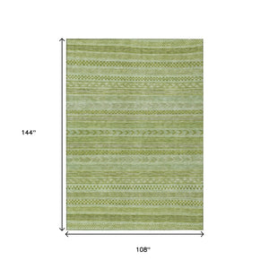 HomeRoots 5' Stylish Fern Green and Sage Striped Washable Rug for Indoor and Outdoor Spaces – Easy Care! 9' X 12' 615342