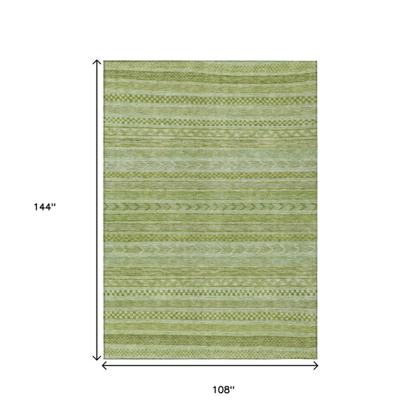 HomeRoots 5' Stylish Fern Green and Sage Striped Washable Rug for Indoor and Outdoor Spaces – Easy Care! 9' X 12' 615342