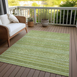 HomeRoots 5' Stylish Fern Green and Sage Striped Washable Rug for Indoor and Outdoor Spaces – Easy Care! 9' X 12' 615342
