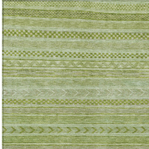 HomeRoots 5' Stylish Fern Green and Sage Striped Washable Rug for Indoor and Outdoor Spaces – Easy Care! 9' X 12' 615342