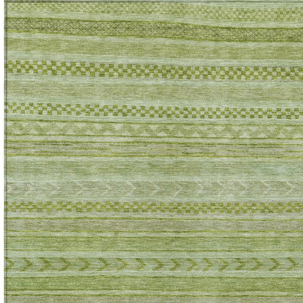 HomeRoots 5' Stylish Fern Green and Sage Striped Washable Rug for Indoor and Outdoor Spaces – Easy Care! 9' X 12' 615342