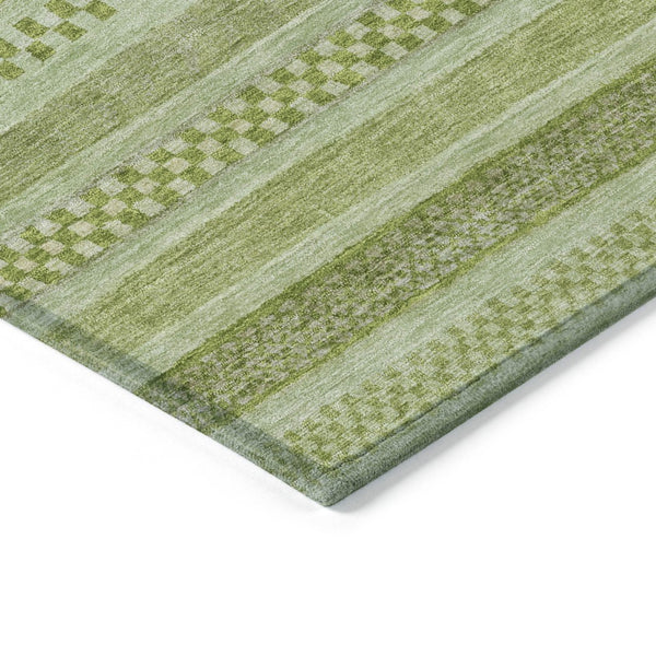 HomeRoots 5' Stylish Fern Green and Sage Striped Washable Rug for Indoor and Outdoor Spaces – Easy Care! 10' X 14' 615343