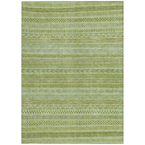 HomeRoots 5' Stylish Fern Green and Sage Striped Washable Rug for Indoor and Outdoor Spaces – Easy Care! 10' X 14' 615343