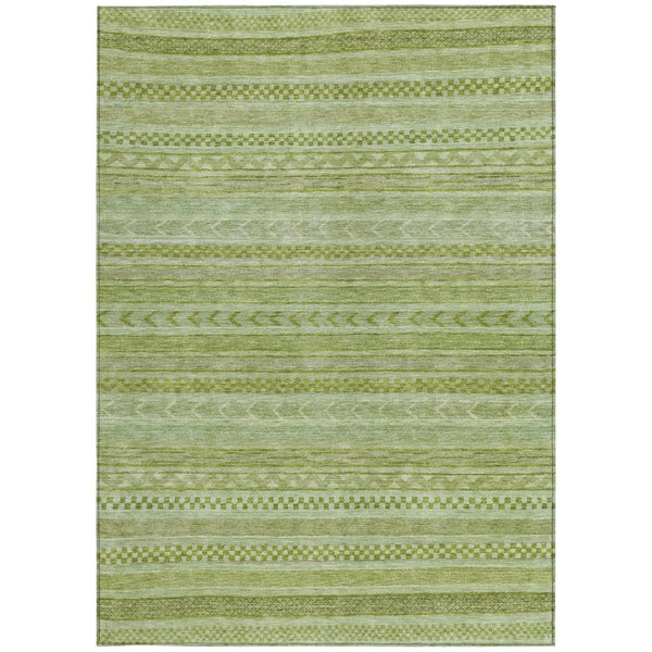 HomeRoots 5' Stylish Fern Green and Sage Striped Washable Rug for Indoor and Outdoor Spaces – Easy Care! 10' X 14' 615343