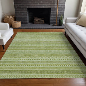 HomeRoots 5' Stylish Fern Green and Sage Striped Washable Rug for Indoor and Outdoor Spaces – Easy Care! 10' X 14' 615343