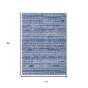 HomeRoots 5' Stylish Denim and Sky Blue Striped Area Rug for Indoor or Outdoor Use - Durable & Washable 5' X 8' 615345