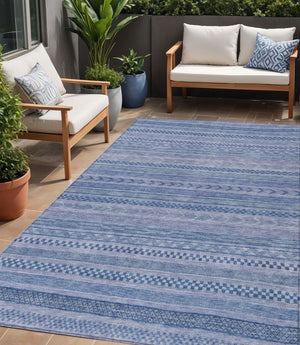 HomeRoots 5' Stylish Denim and Sky Blue Striped Area Rug for Indoor or Outdoor Use - Durable & Washable 5' X 8' 615345