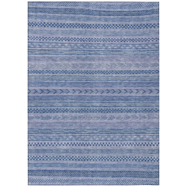 HomeRoots 5' Stylish Denim and Sky Blue Striped Area Rug for Indoor or Outdoor Use - Durable & Washable 5' X 8' 615345