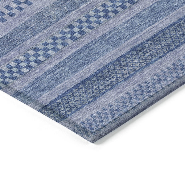 HomeRoots 5' Stylish Denim and Sky Blue Striped Area Rug for Indoor or Outdoor Use - Durable & Washable 5' X 8' 615345