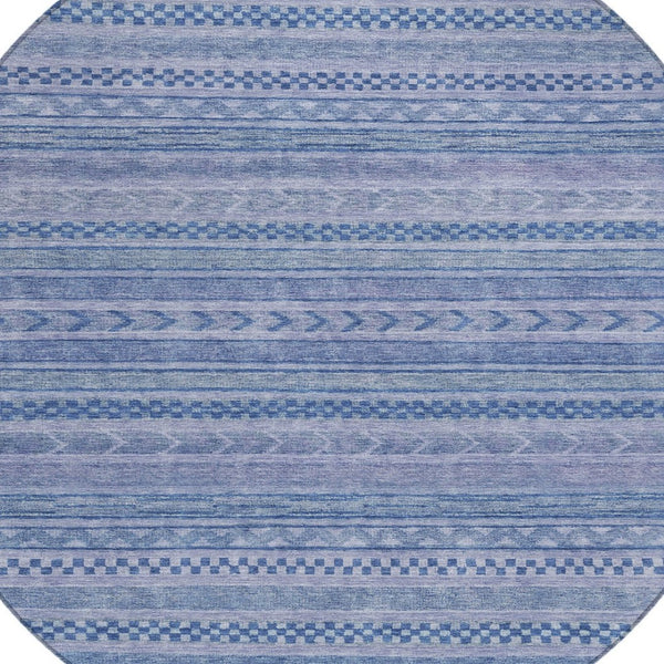 HomeRoots 5' Stylish Denim and Sky Blue Striped Area Rug for Indoor or Outdoor Use - Durable & Washable 8' Round 615346