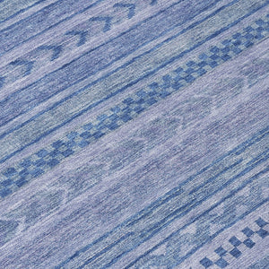 HomeRoots 5' Stylish Denim and Sky Blue Striped Area Rug for Indoor or Outdoor Use - Durable & Washable 8' Round 615346