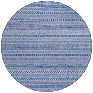 HomeRoots 5' Stylish Denim and Sky Blue Striped Area Rug for Indoor or Outdoor Use - Durable & Washable 8' Round 615346