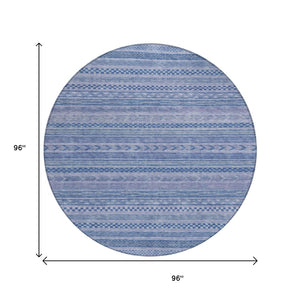 HomeRoots 5' Stylish Denim and Sky Blue Striped Area Rug for Indoor or Outdoor Use - Durable & Washable 8' Round 615346