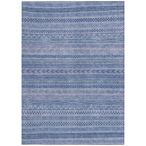 HomeRoots 5' Stylish Denim and Sky Blue Striped Area Rug for Indoor or Outdoor Use - Durable & Washable 9' X 12' 615348