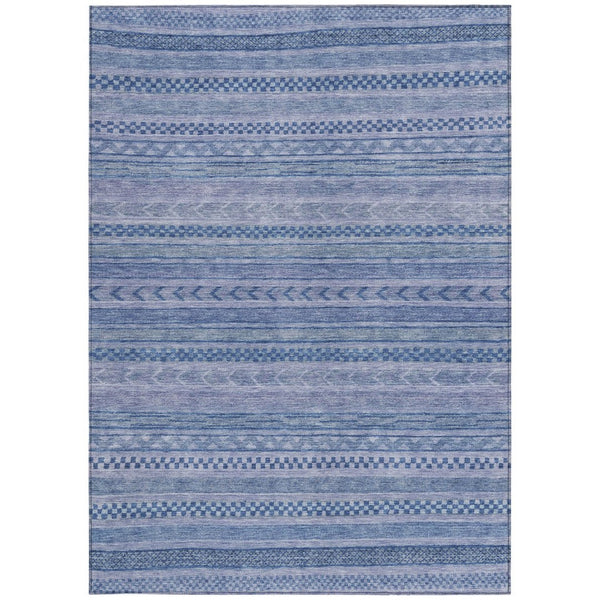 HomeRoots 5' Stylish Denim and Sky Blue Striped Area Rug for Indoor or Outdoor Use - Durable & Washable 9' X 12' 615348
