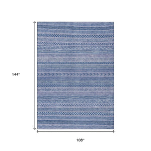 HomeRoots 5' Stylish Denim and Sky Blue Striped Area Rug for Indoor or Outdoor Use - Durable & Washable 9' X 12' 615348