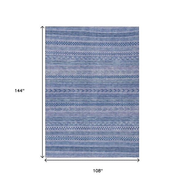 HomeRoots 5' Stylish Denim and Sky Blue Striped Area Rug for Indoor or Outdoor Use - Durable & Washable 9' X 12' 615348