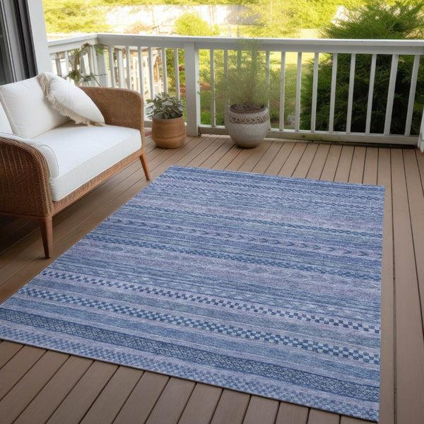 HomeRoots 5' Stylish Denim and Sky Blue Striped Area Rug for Indoor or Outdoor Use - Durable & Washable 9' X 12' 615348