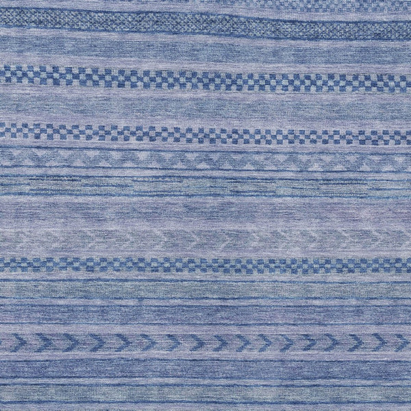 HomeRoots 5' Stylish Denim and Sky Blue Striped Area Rug for Indoor or Outdoor Use - Durable & Washable 9' X 12' 615348