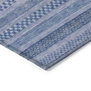 HomeRoots 5' Stylish Denim and Sky Blue Striped Area Rug for Indoor or Outdoor Use - Durable & Washable 10' X 14' 615349