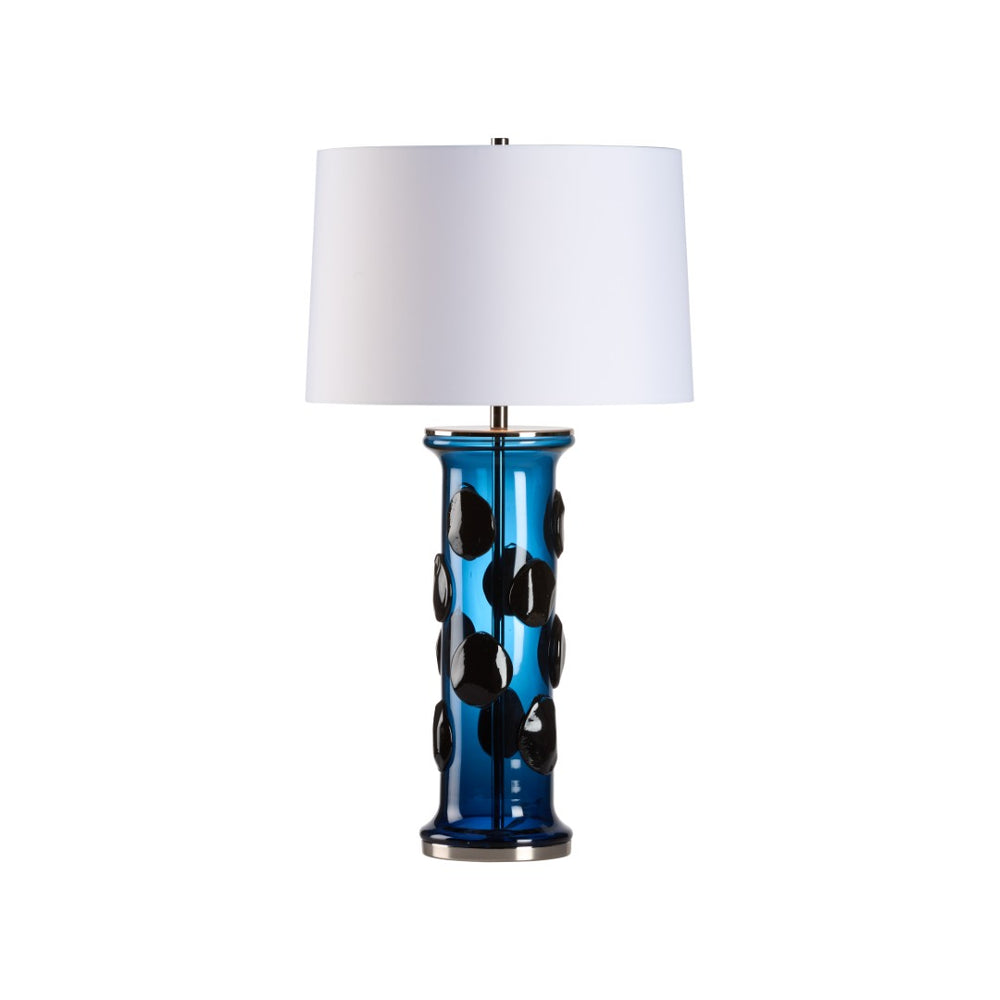 Wildwood Dante Blue Avio Mouth-Blown Glass Table Lamp With Polished Nickel, Textured Dots, 31" Height Stylish Accent 61535