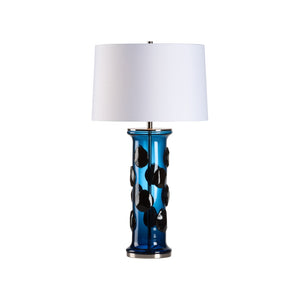 Wildwood Dante Blue Avio Mouth-Blown Glass Table Lamp With Polished Nickel, Textured Dots, 31" Height Stylish Accent 61535