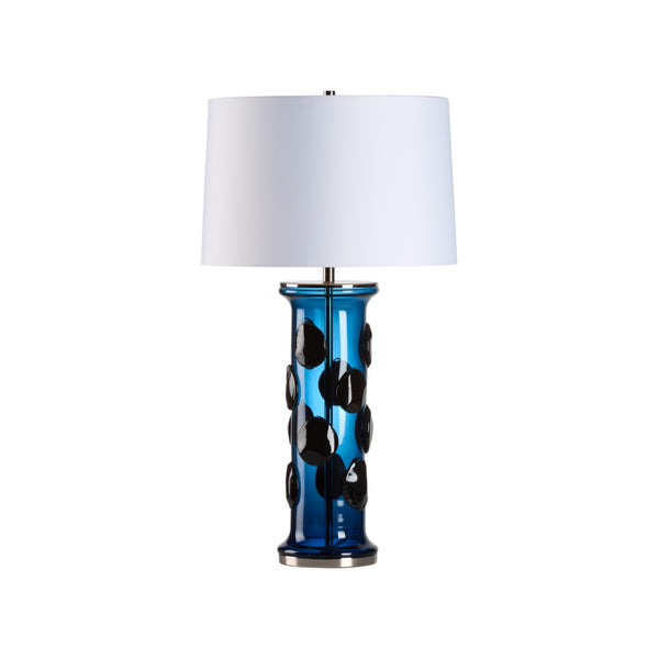 Wildwood Dante Blue Avio Mouth-Blown Glass Table Lamp With Polished Nickel, Textured Dots, 31" Height Stylish Accent 61535